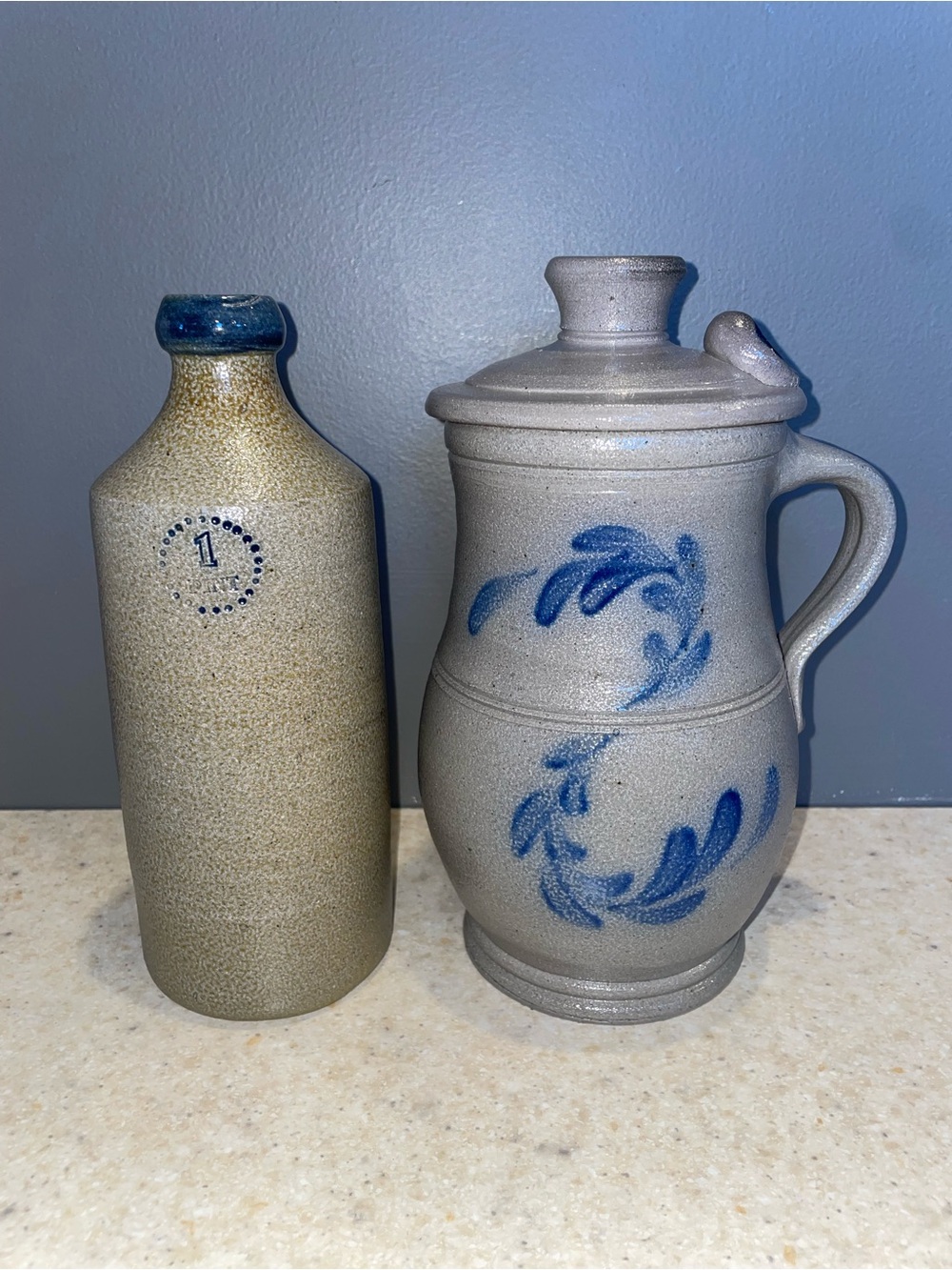 ROWE POTTERY WORKS Vintage Salt Glazed Pottery Storm Jar and Bottle Factory 2nd